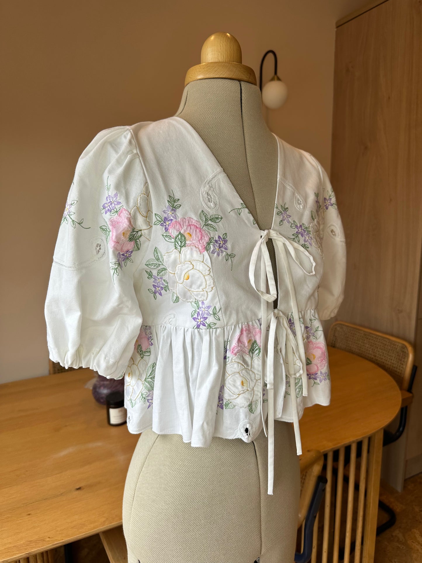 Embroidered Pastel Tie Front Top Size Size 1 (UK 6-8)