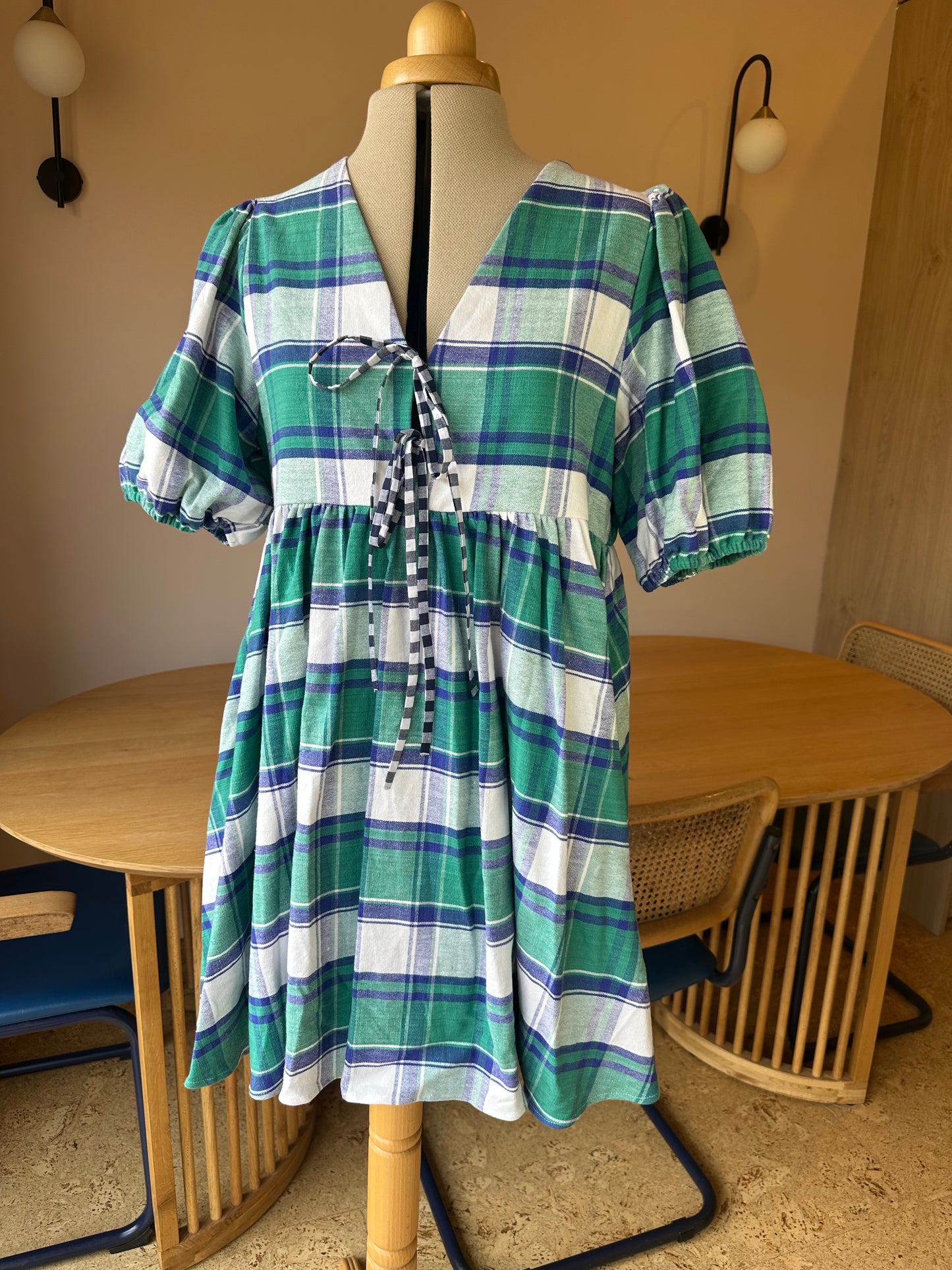 SAMPLE SALE 60% off - Green Check Tie Front Dress Size 2 (UK 10-12)
