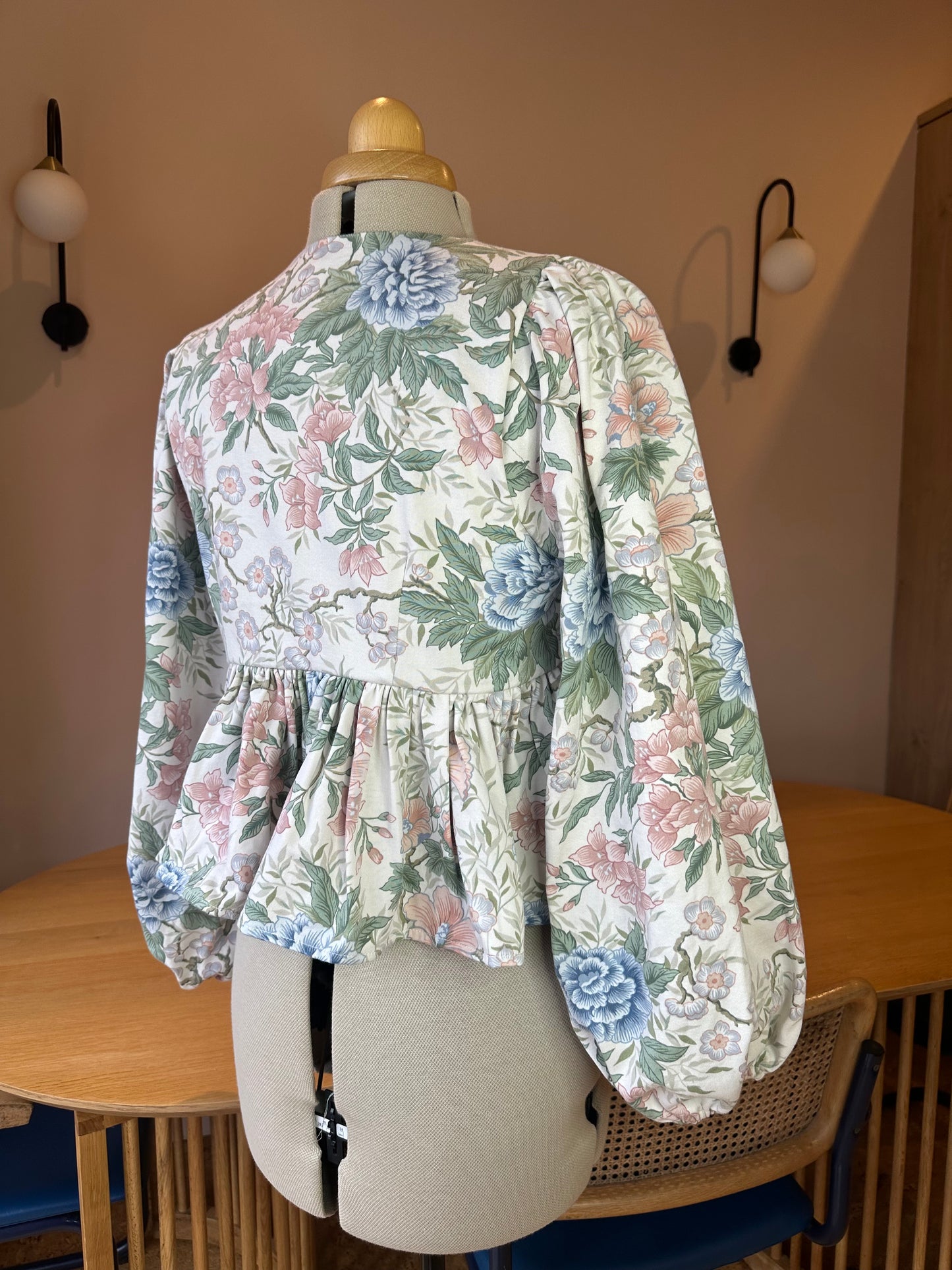 Pink/Blue Floral Tie Front Top Long Sleeve Size 2 (UK 10-12)