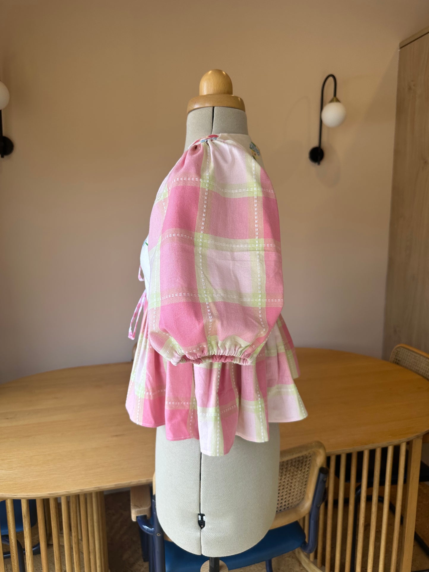Pink Floral and Check Tie Front Top Size 1 (UK 6-8)