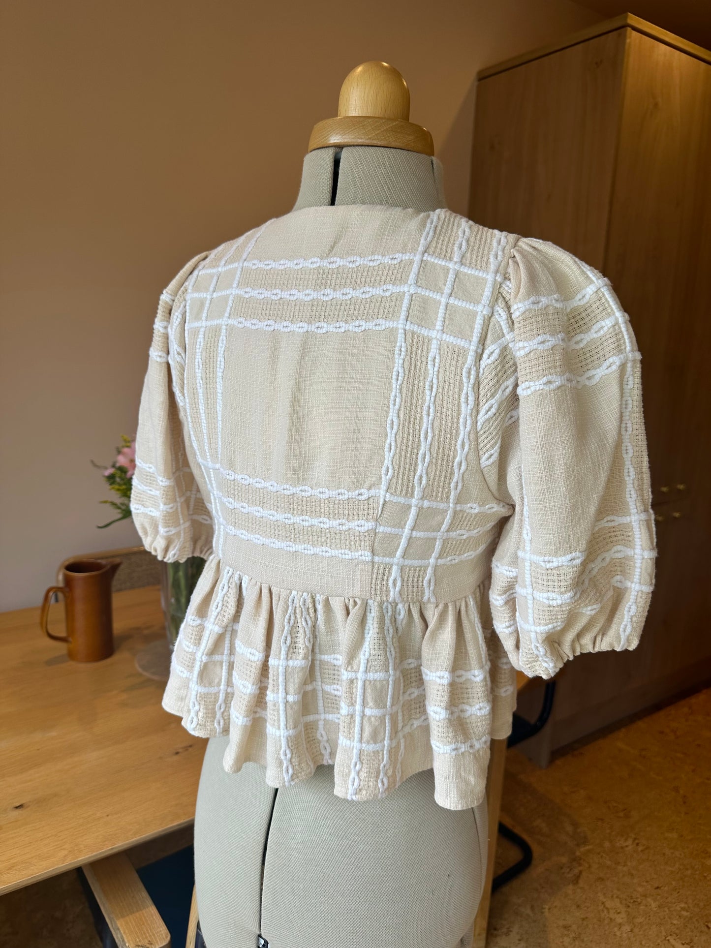 Neutral Check Tie Front Top Size 1 (UK 6-8)