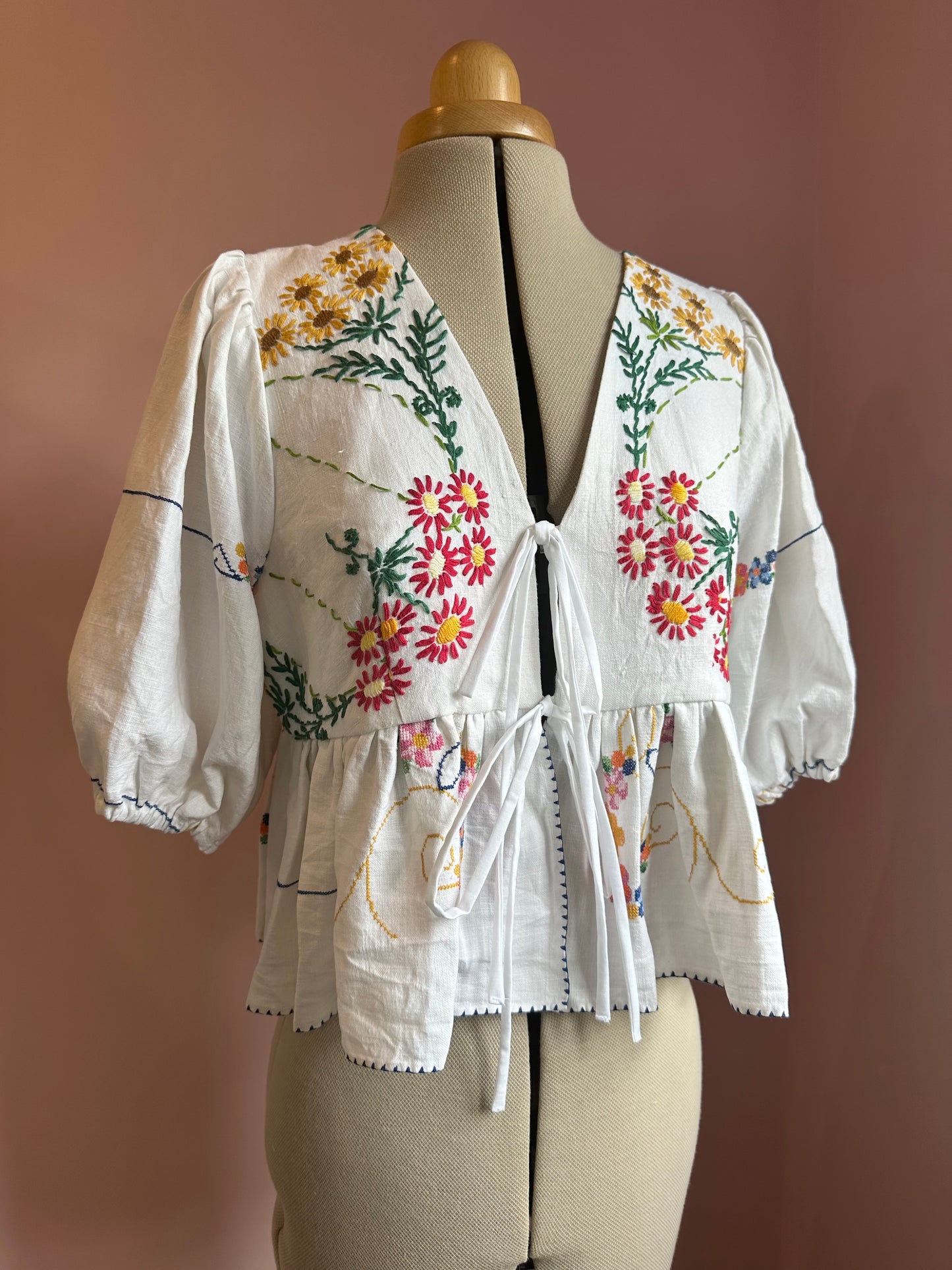 Bright Embroidered Tie Front Top Size 2 (UK 10-12)