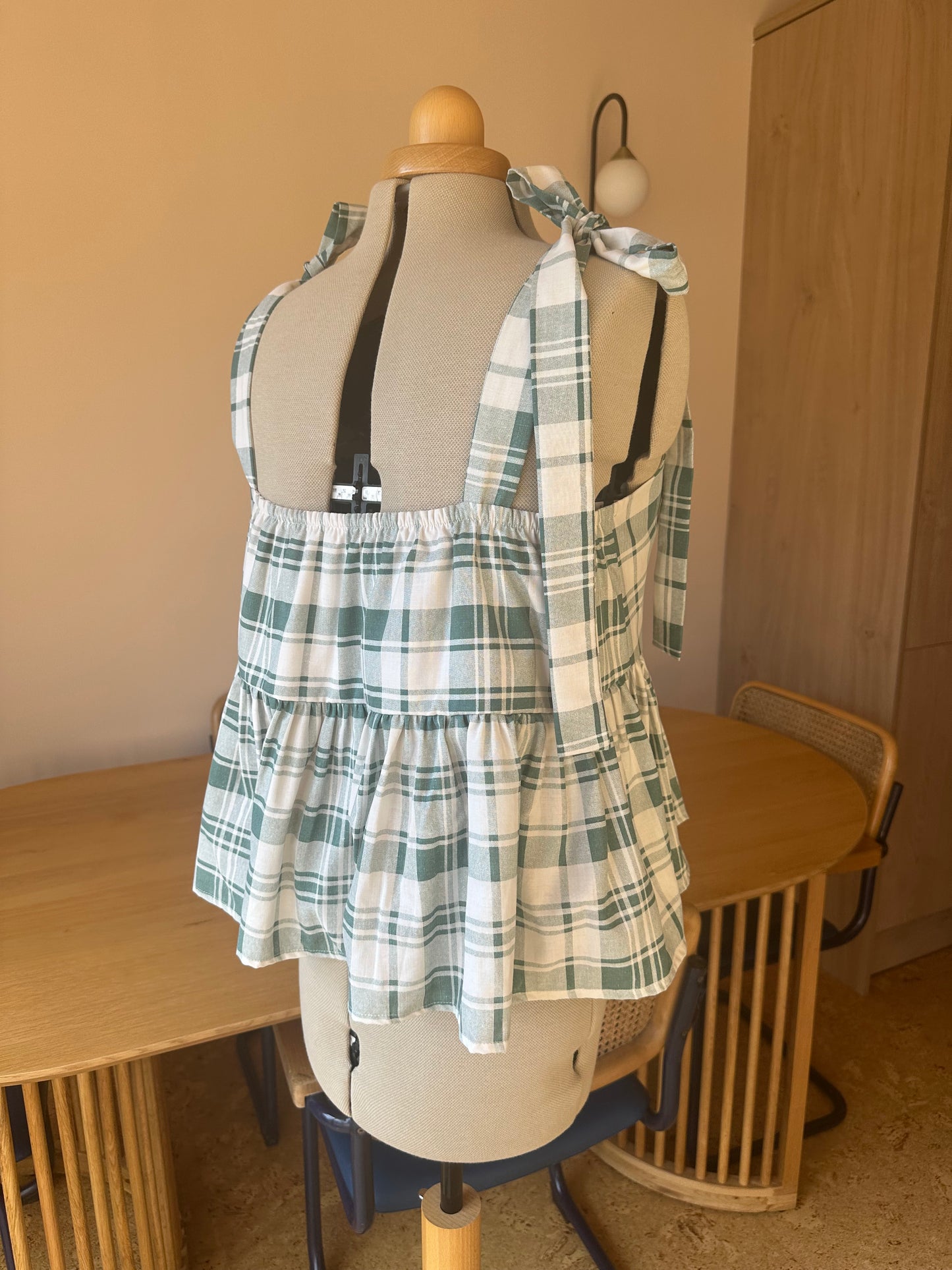 Green Check Etta Tie Strap Top Size 3 (UK 14-16)