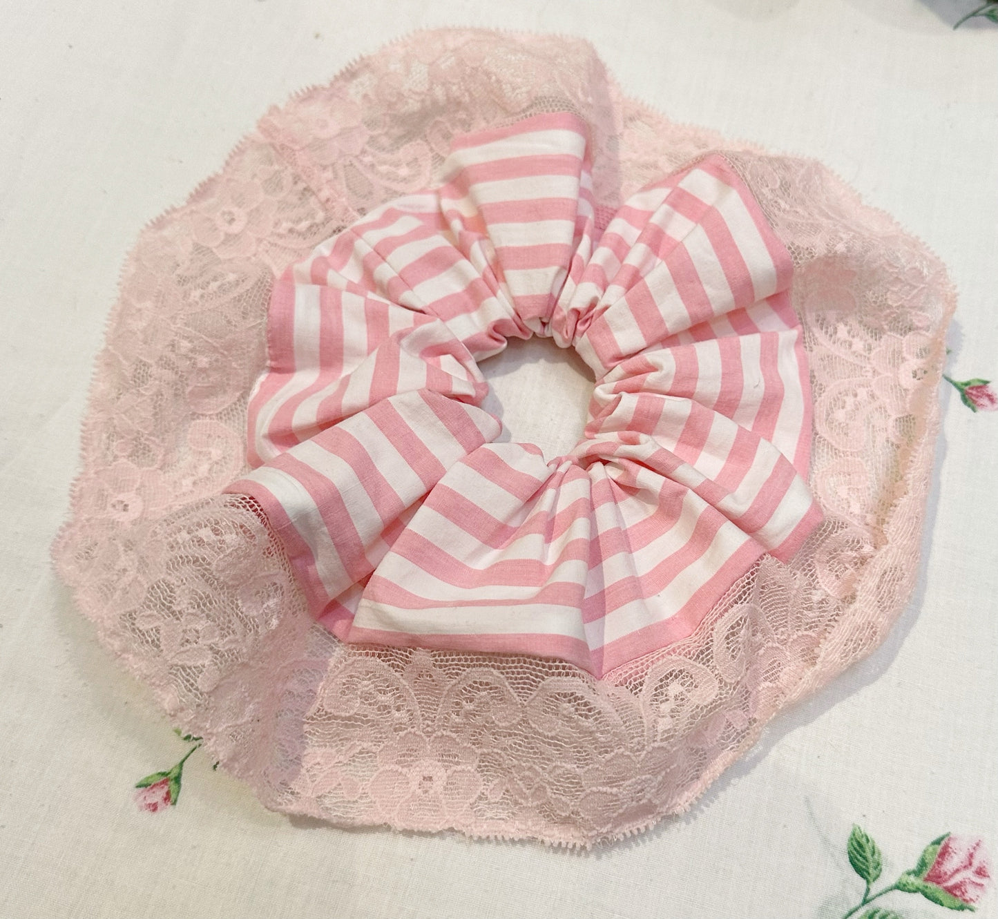 Pink Stripe Trim Scrunchie