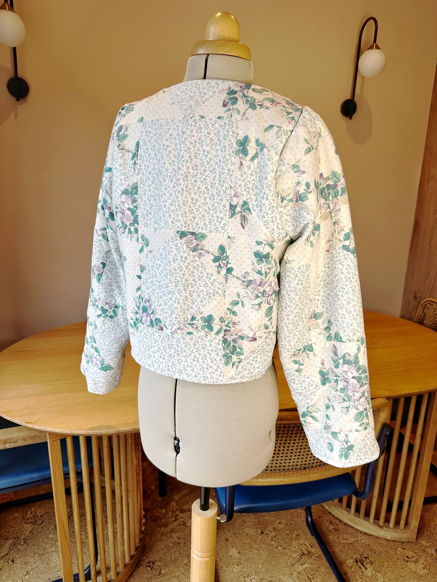 Quilted Green and Lilac Tie Front Jacket Size 1 (UK 6-8)