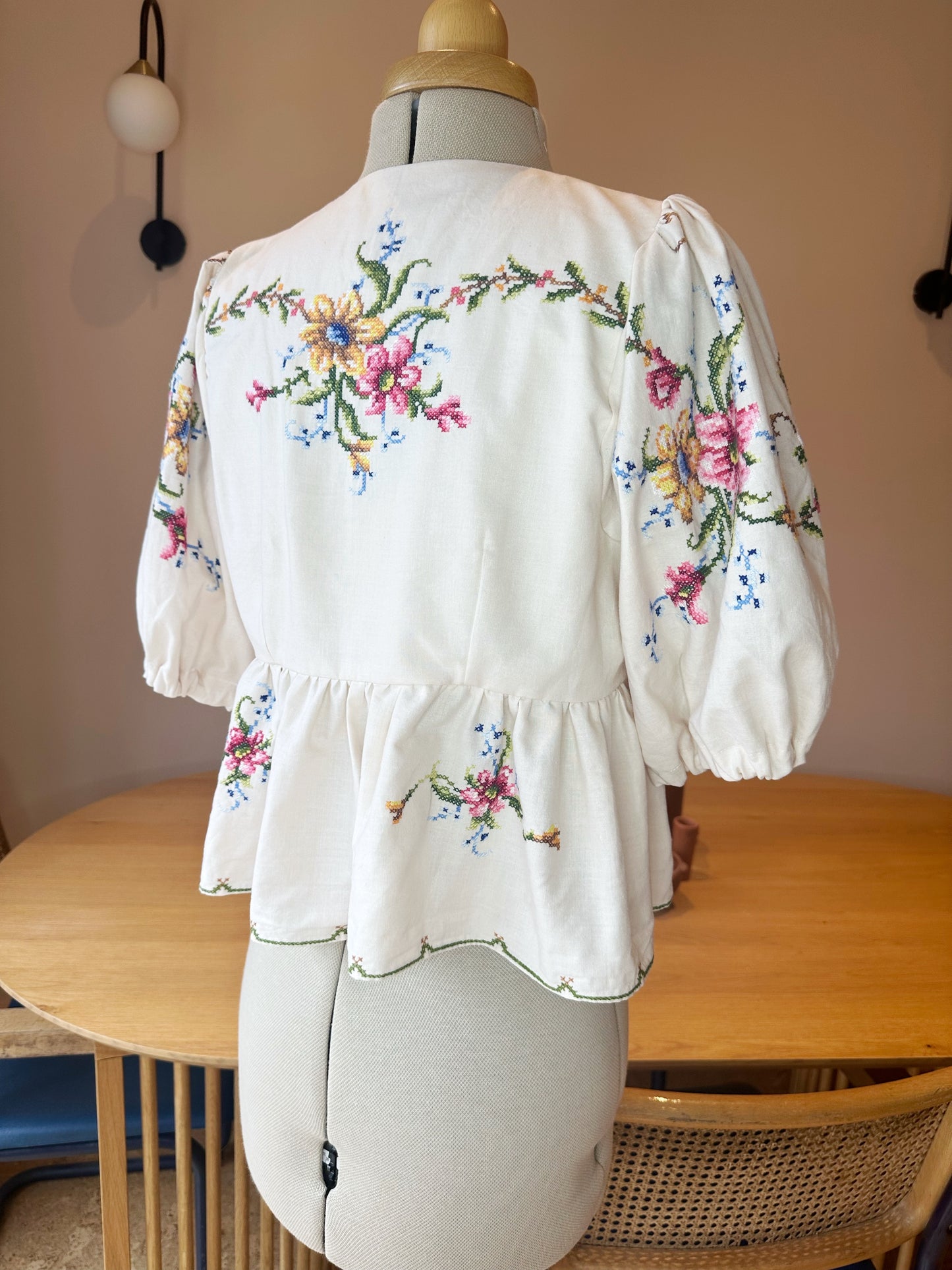 Cream Cross Stitch Tie Front Top Size 10-12