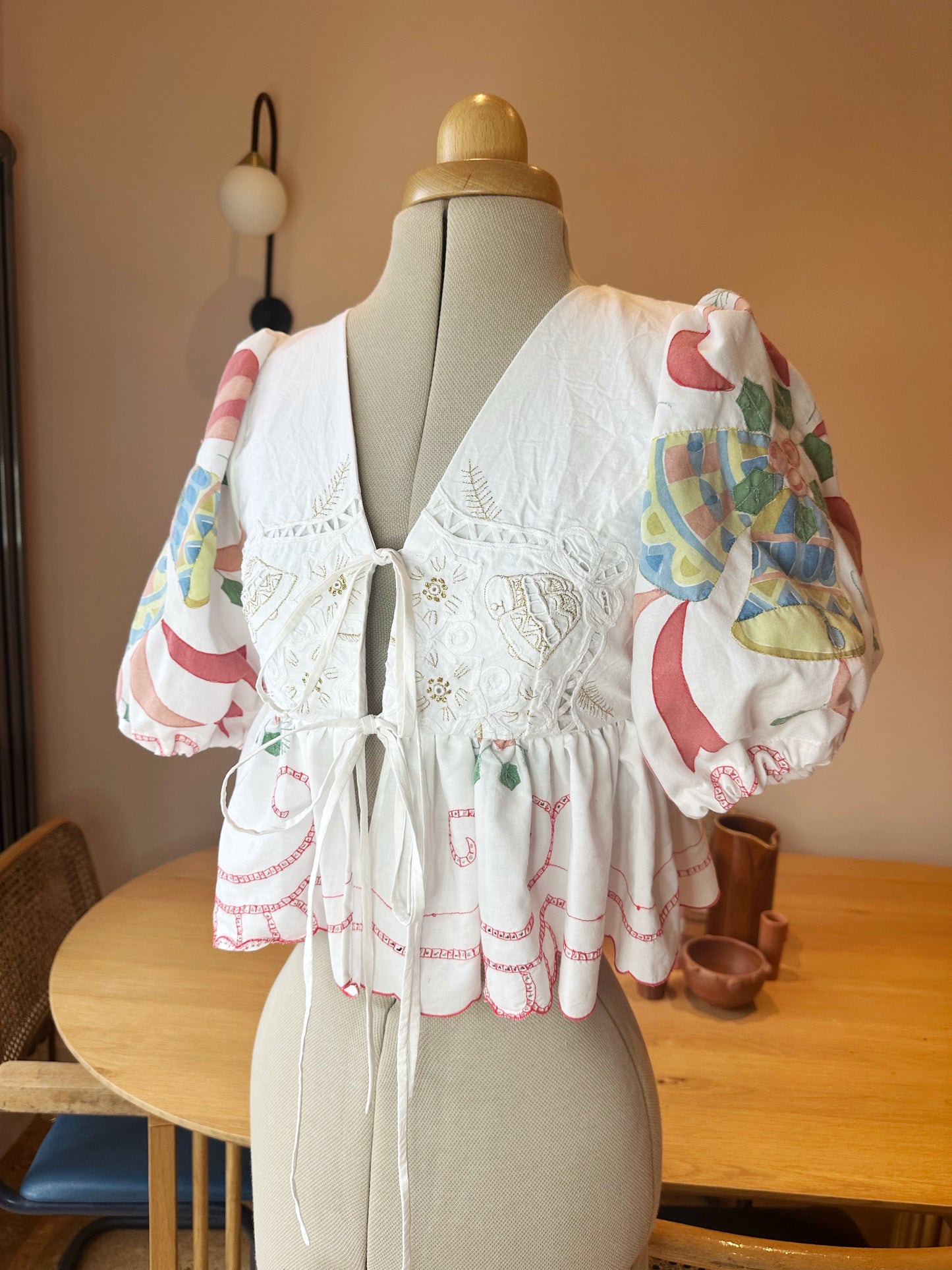 Christmas Embroidered Tie Front Top Size 6-8