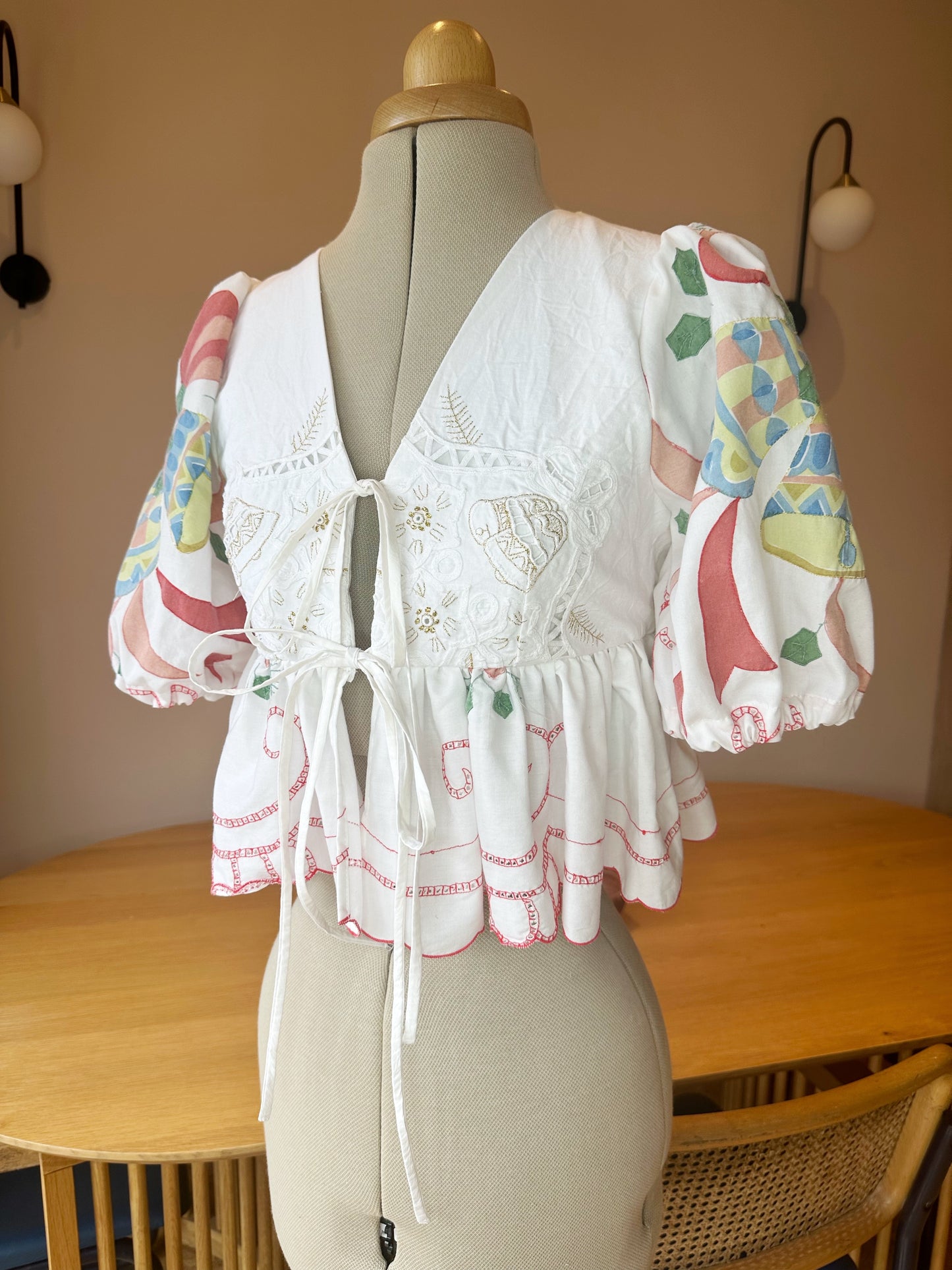Christmas Embroidered Tie Front Top Size 6-8