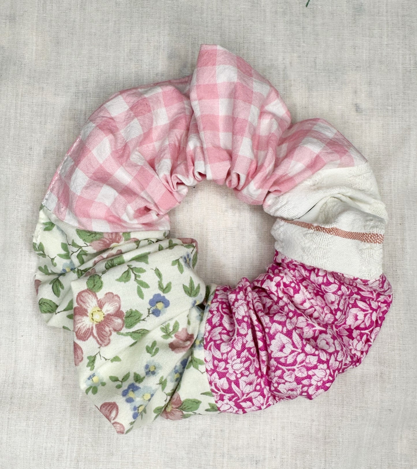 Pink Stripe and Floral Print Scrunchie