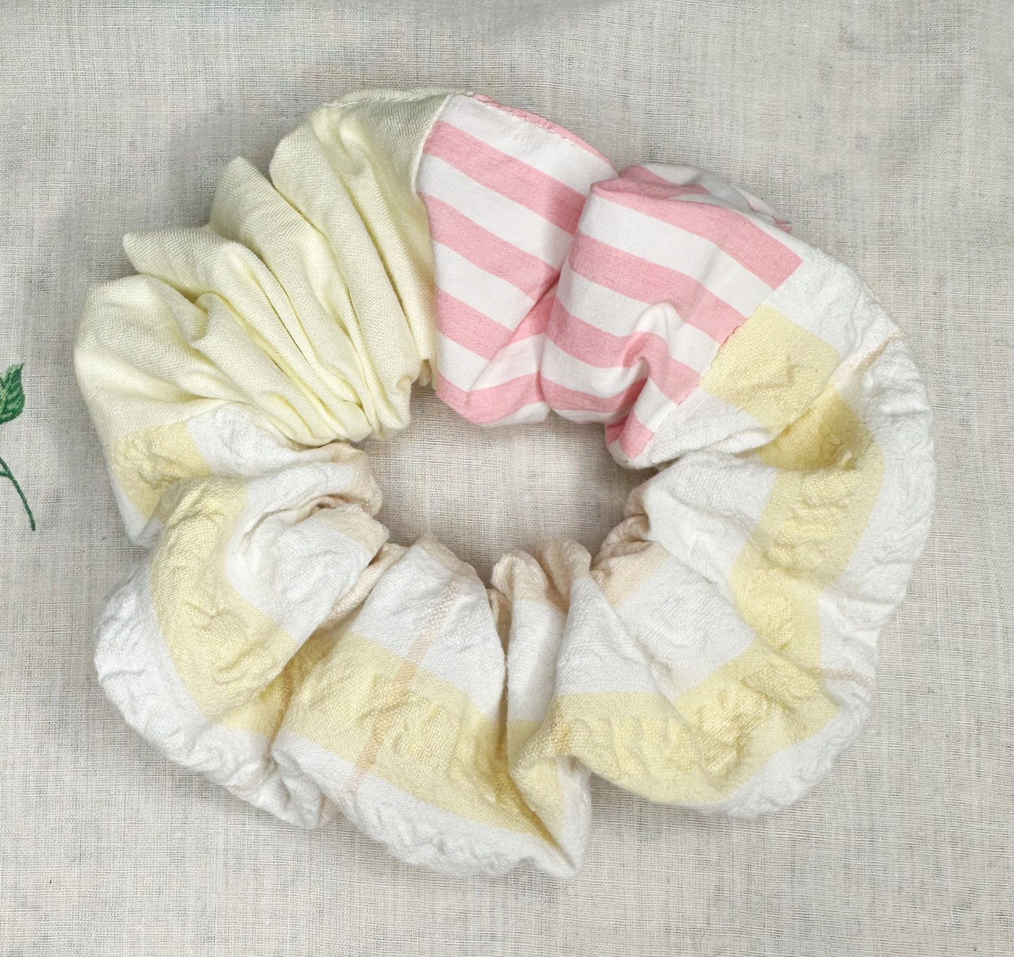 Pink and Yellow Stripe and Check Scrunchie