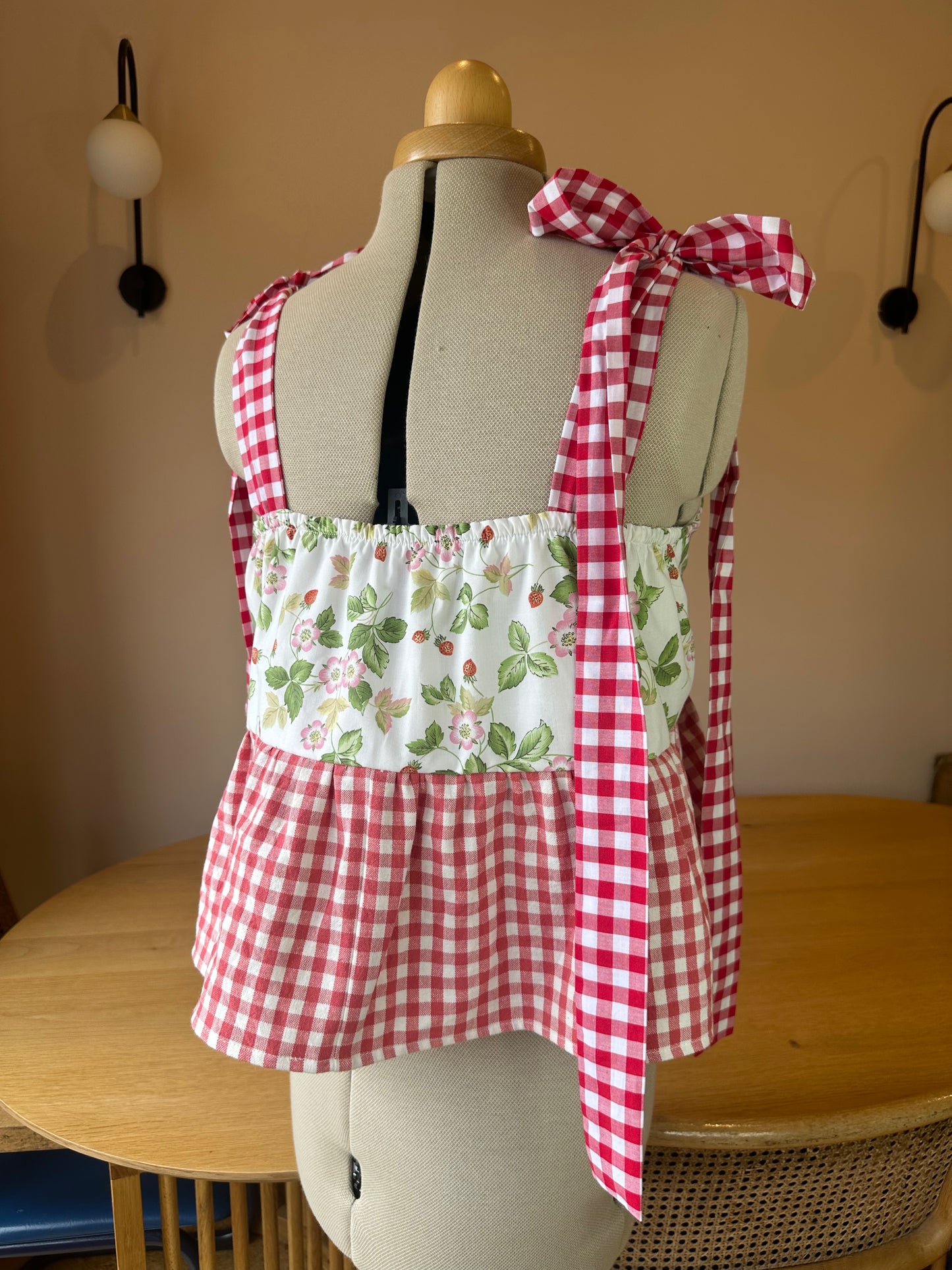 SAMPLE SALE 50% Off - Strawberry Check Etta Tie Strap Top Size 2 (UK 10-12)