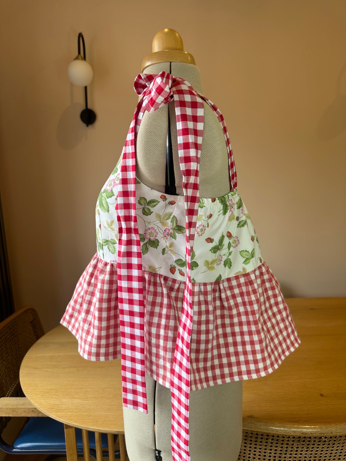 SAMPLE SALE 50% Off - Strawberry Check Etta Tie Strap Top Size 2 (UK 10-12)