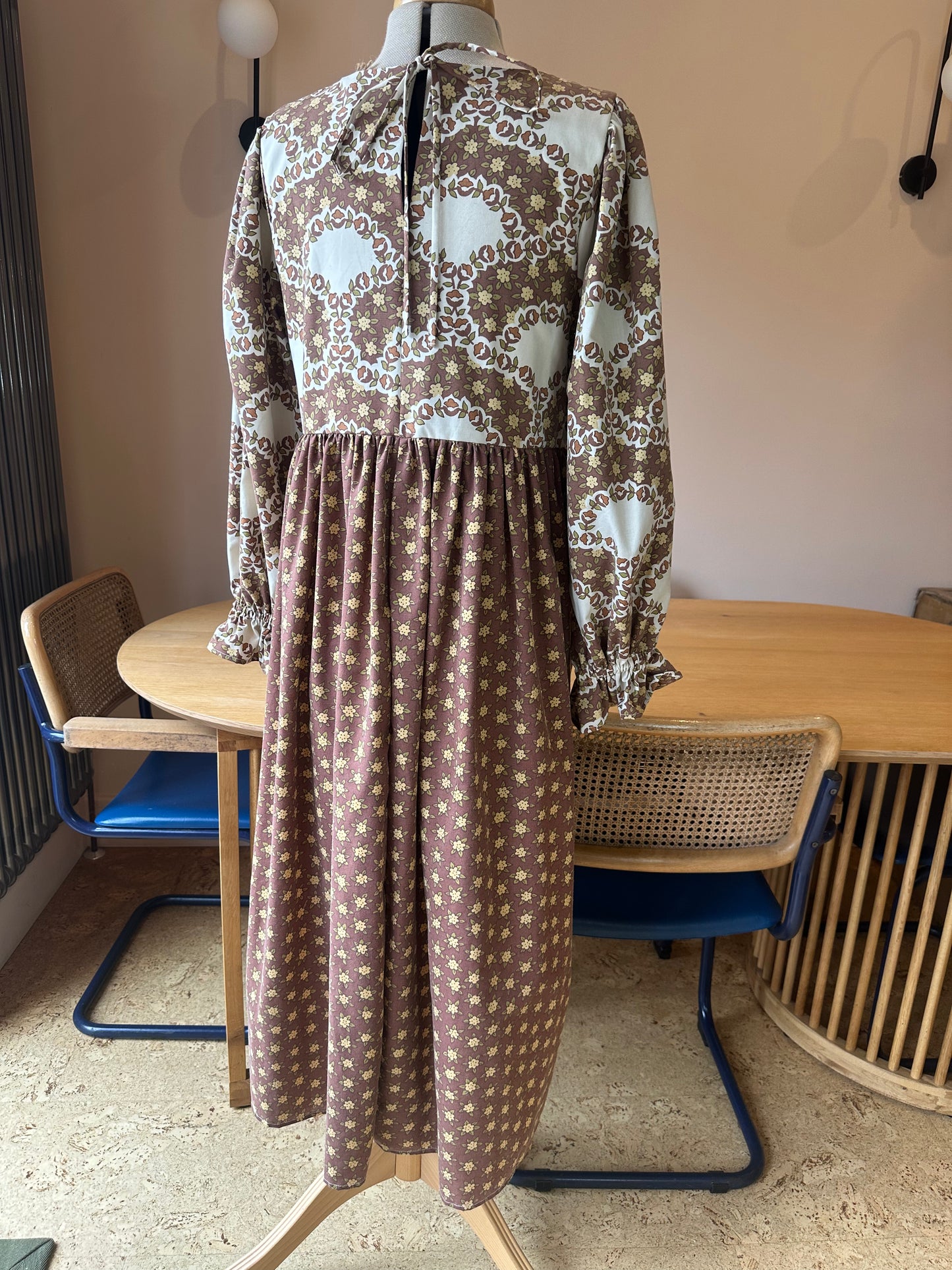 SAMPLE SALE 60% Off - Brown Mixed Floral Carrie-Ann Dress Size 2 (UK 10-12)