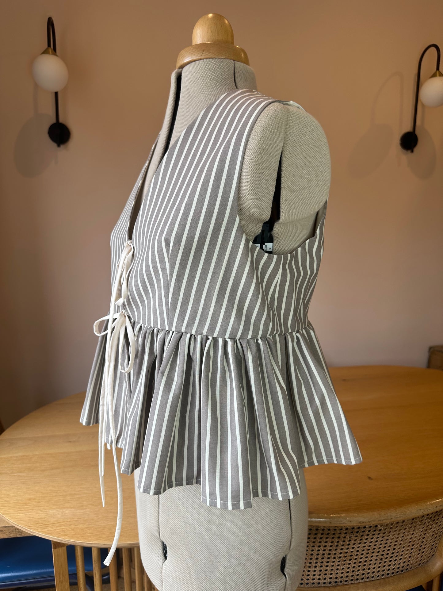 SAMPLE SALE 50% Off - Neutral Stripe Sleeveless Tie Front Top Size 2 (UK 10-12)