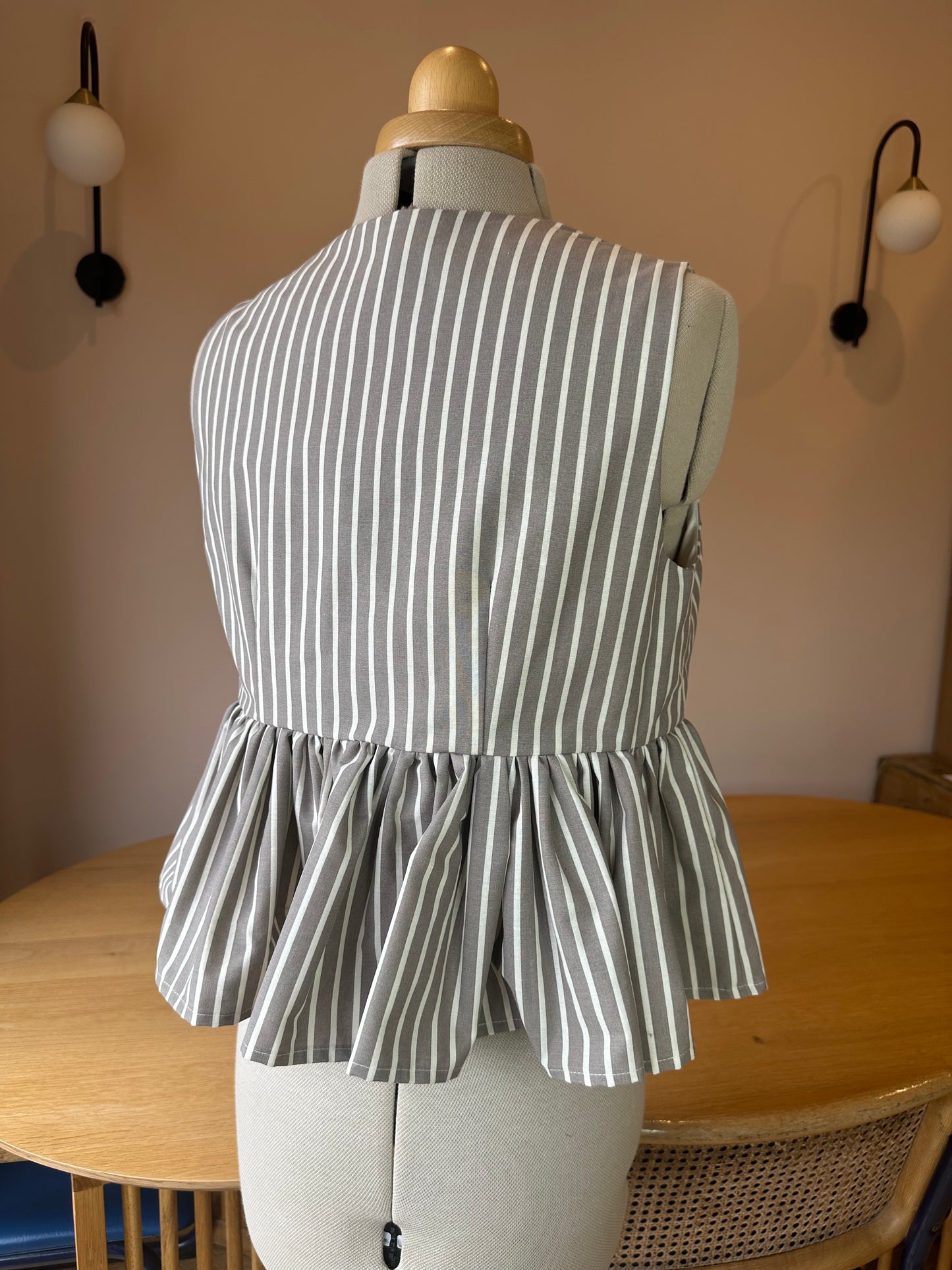 SAMPLE SALE 50% Off - Neutral Stripe Sleeveless Tie Front Top Size 2 (UK 10-12)