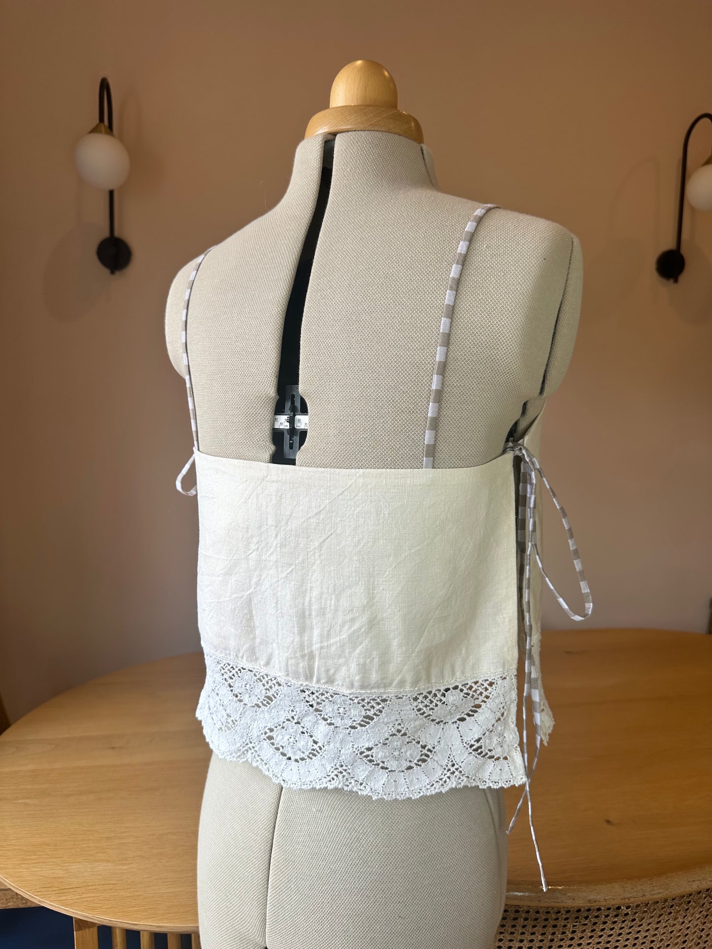 SAMPLE SALE 50% off - Cream Lace Trim May Tie Side Cami Size 2 (UK 10-12)