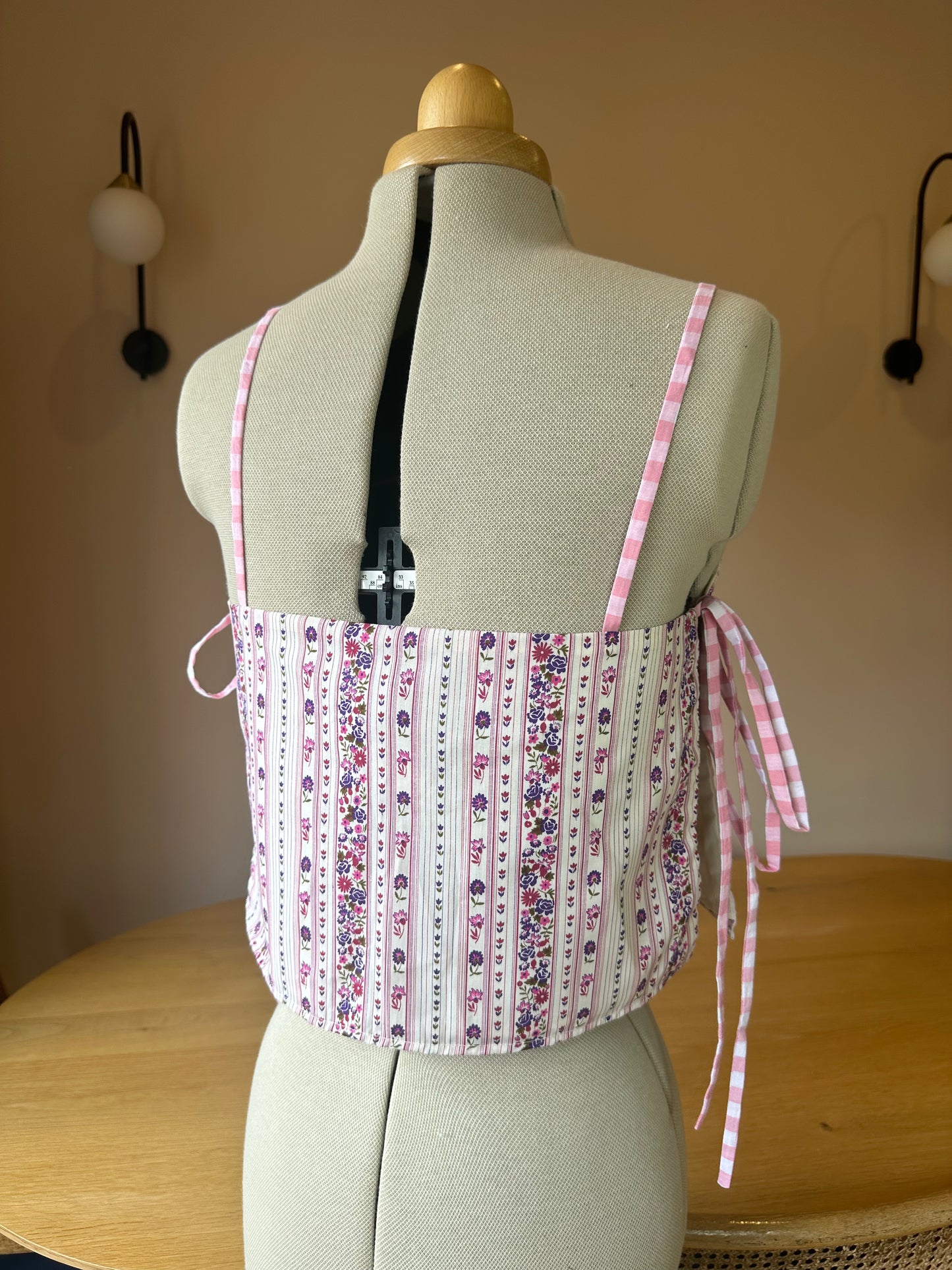 SAMPLE SALE 50% off - Pink Floral Stripe May Tie Side Cami Size 2 (UK 10-12)