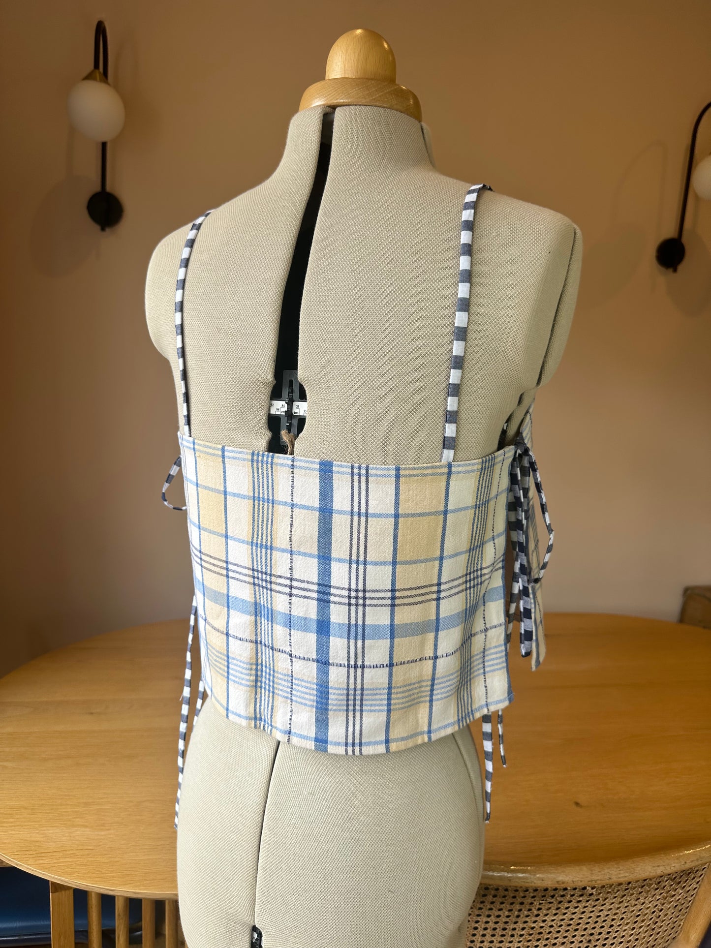 SAMPLE SALE 70% off - Blue Check May Tie Side Cami Size 2 (UK 10-12)