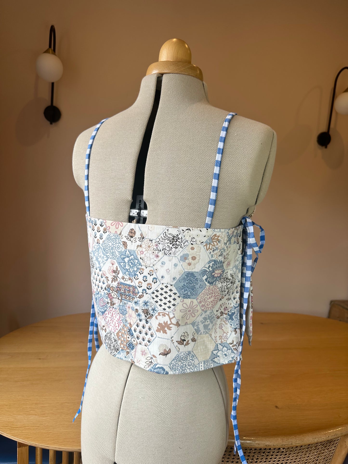 SAMPLE SALE 50% off - Blue Patchwork Floral Print May Tie Side Cami Size 2 (UK 10-12)