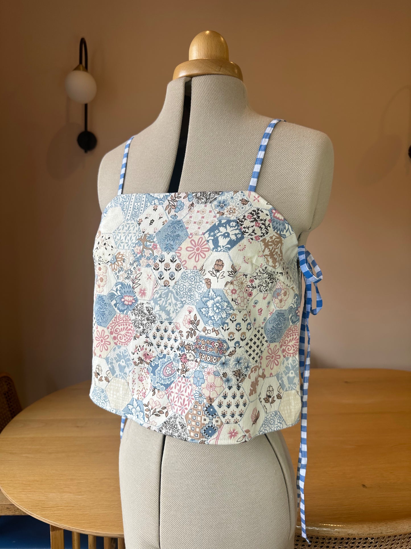 SAMPLE SALE 50% off - Blue Patchwork Floral Print May Tie Side Cami Size 2 (UK 10-12)