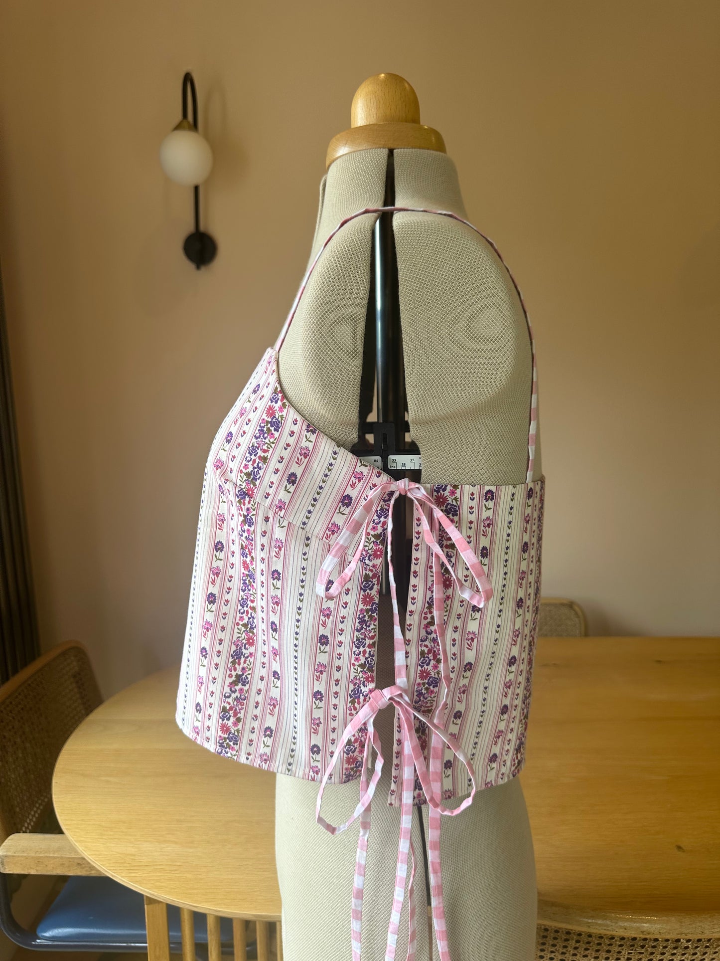 SAMPLE SALE 50% Off - Pink Floral Stripe May Tie Side Cami Size 3 (UK 14-16)