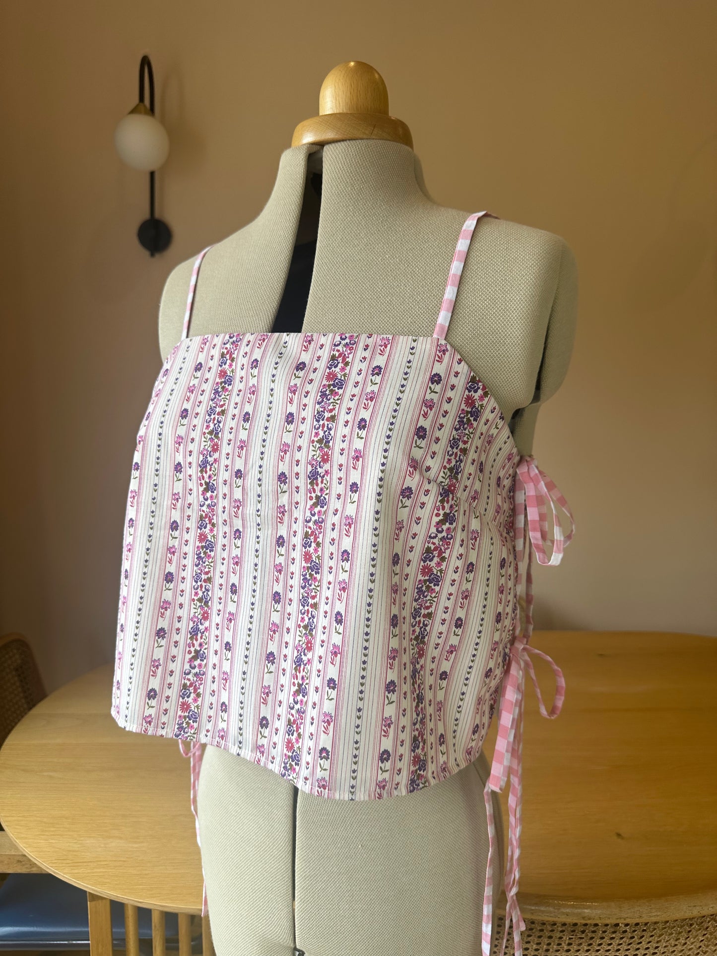 SAMPLE SALE 50% Off - Pink Floral Stripe May Tie Side Cami Size 3 (UK 14-16)