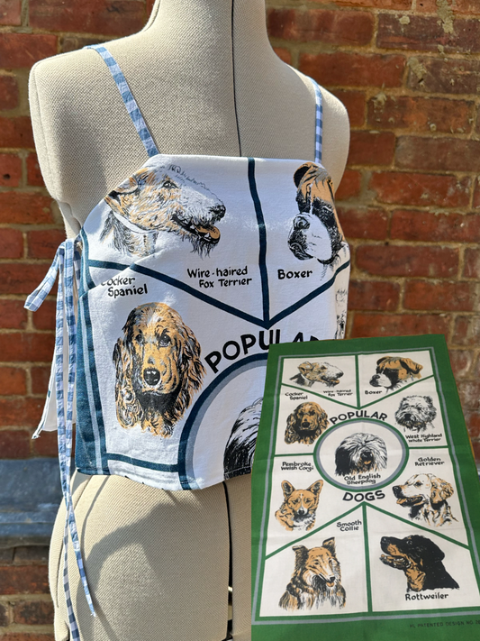 MADE TO ORDER - GREEN Popular Dogs Tea Towel May Tie-Side Cami