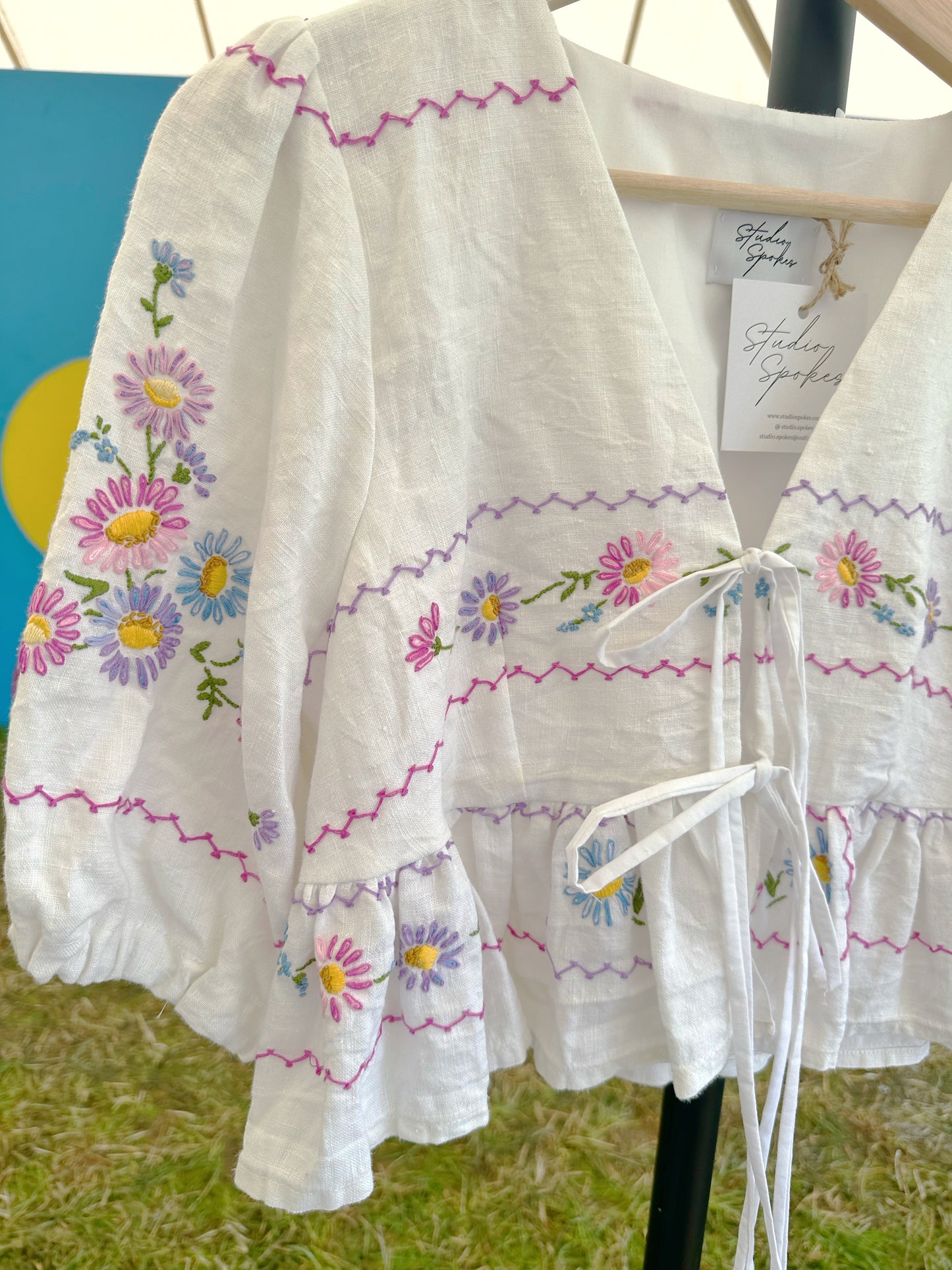 White Embroidered Tie Front Top Size 10-12