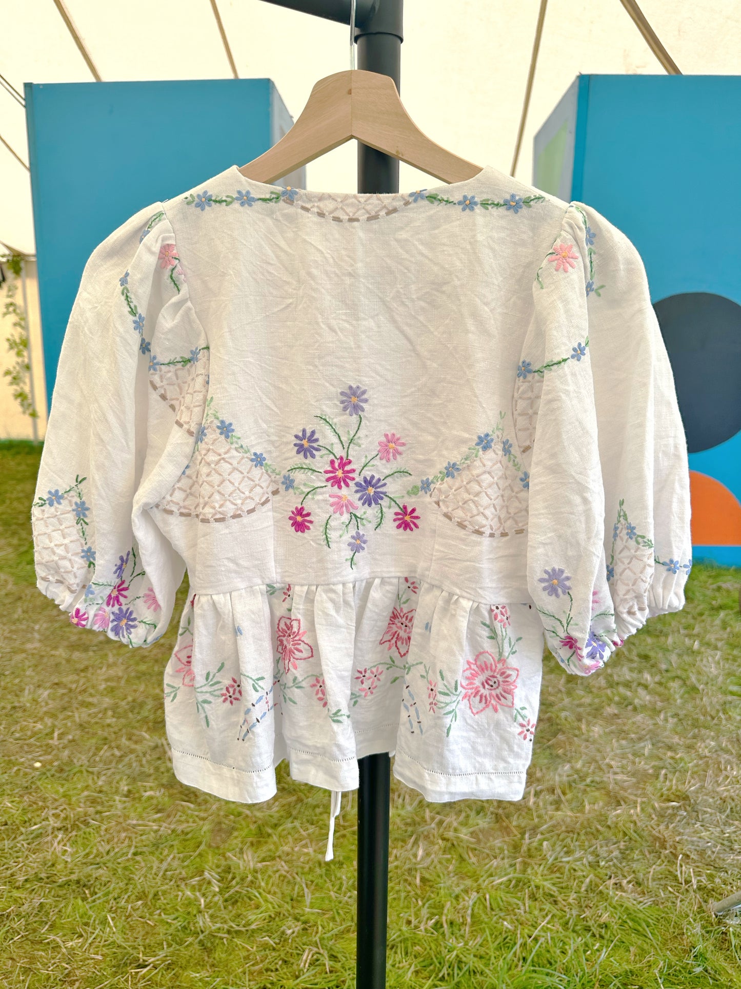 White Embroidered Tie Front Top Size 6-8