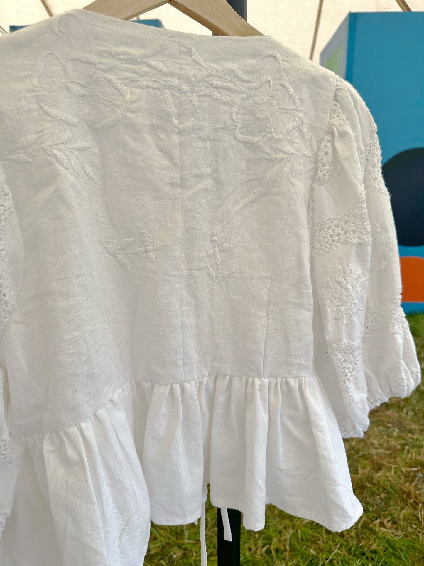 White Embroidered Tie Front Top Size 10-12