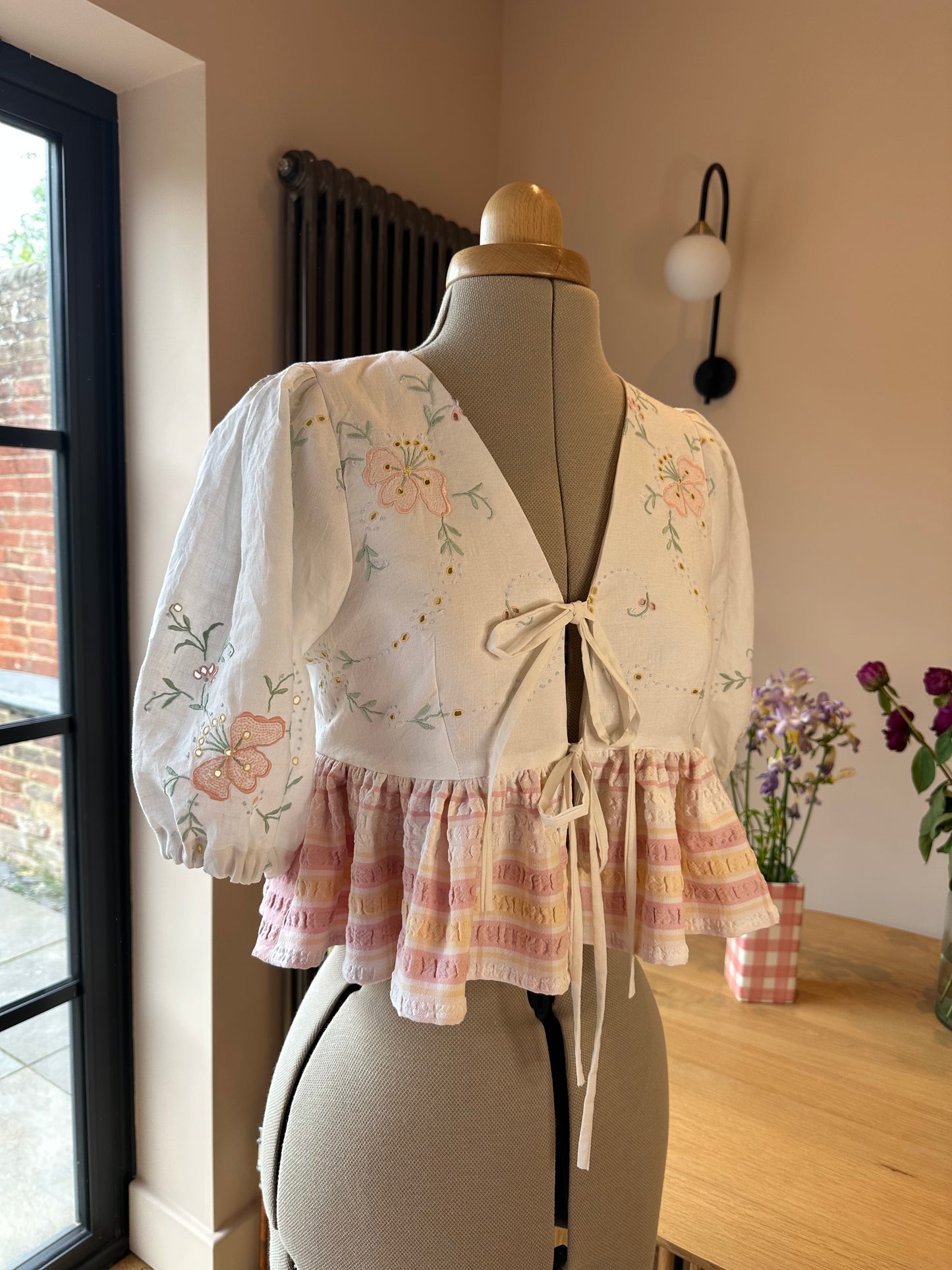 Pink Embroidered Tie Front Top Size 6-8