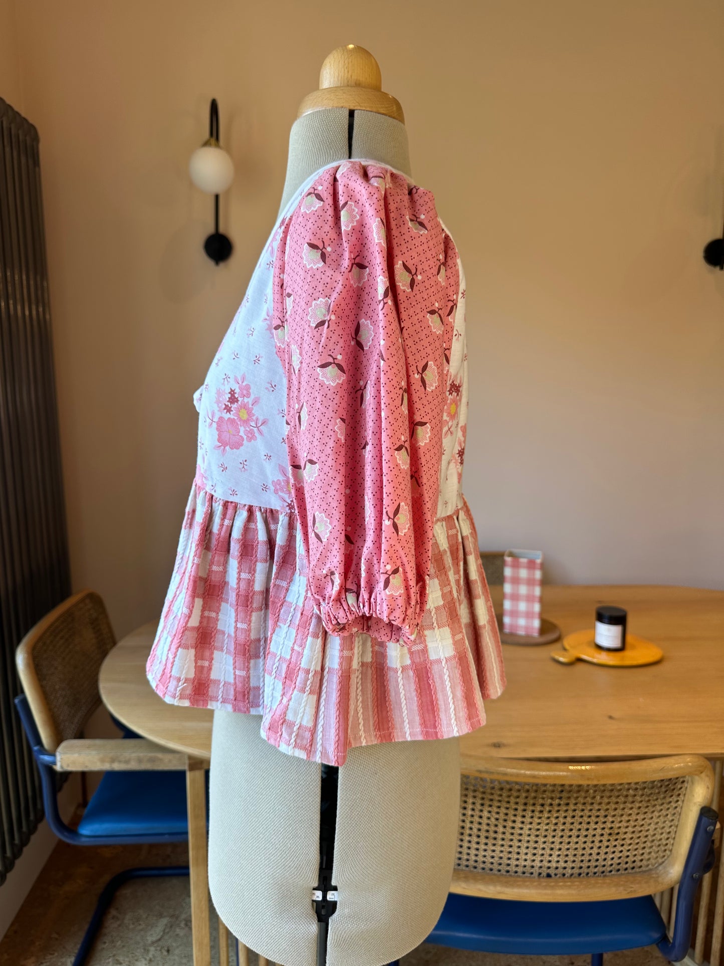 Pink Floral and Check Tie Front Top Size 10-12