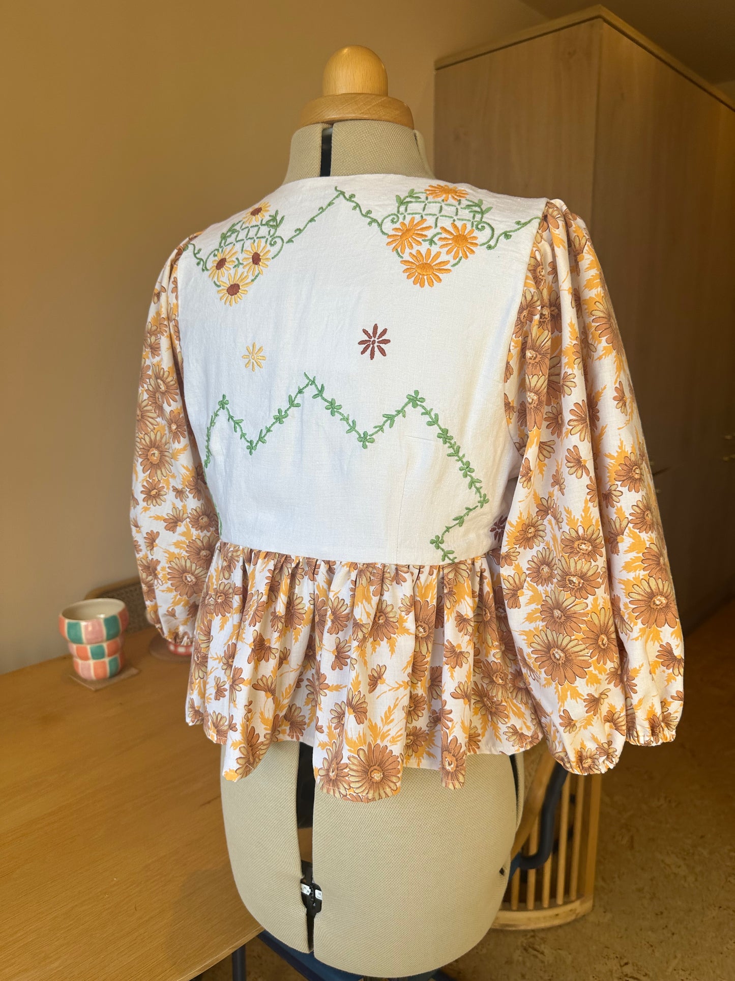 Orange Embroidered and Floral Tie Front Top 3/4 Sleeve Size 2 (UK 10-12)