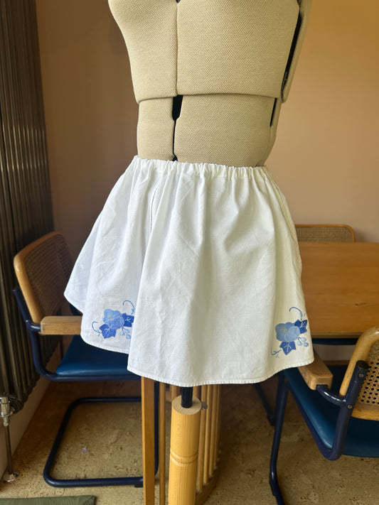 Vintage Napkin Blue Floral Mini Skirt Size 1 (UK 6-8)