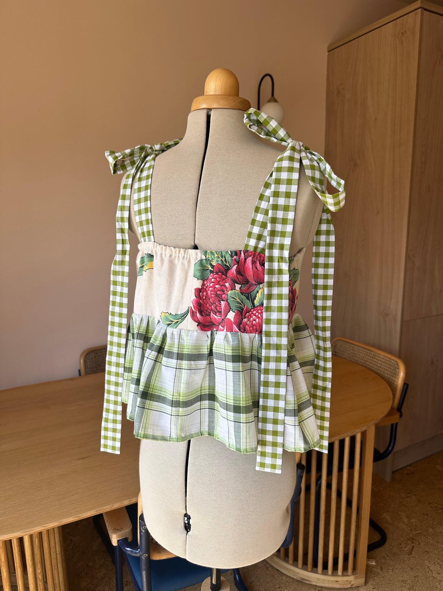 Grapes and Check Etta Tie Strap Top Size 1 (UK 6-8)
