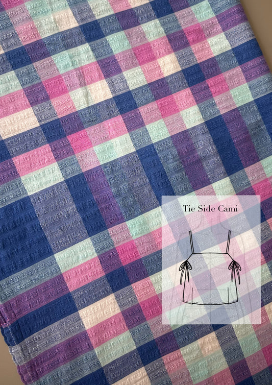 Tie Side Cami | Vintage Blue Pink Check Tablecloth