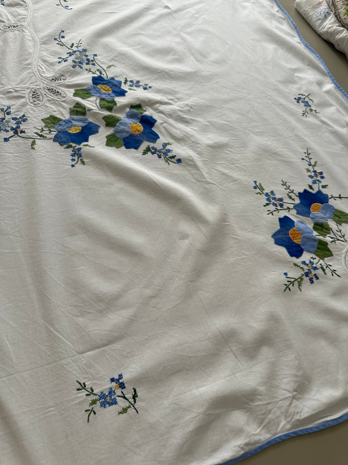 Tie Front Blouse | Vintage Blue Floral Tablecloth