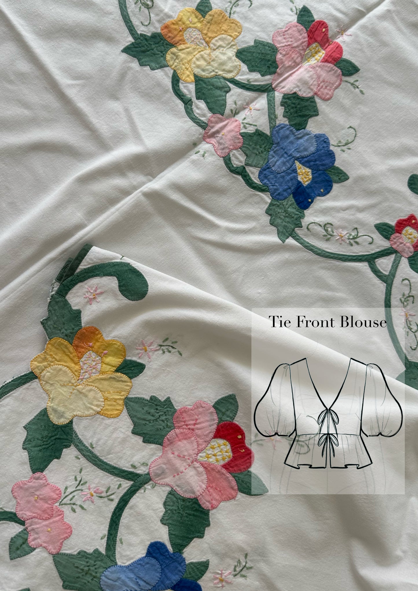 Tie Front Blouse | Vintage Multi Floral Tablecloth