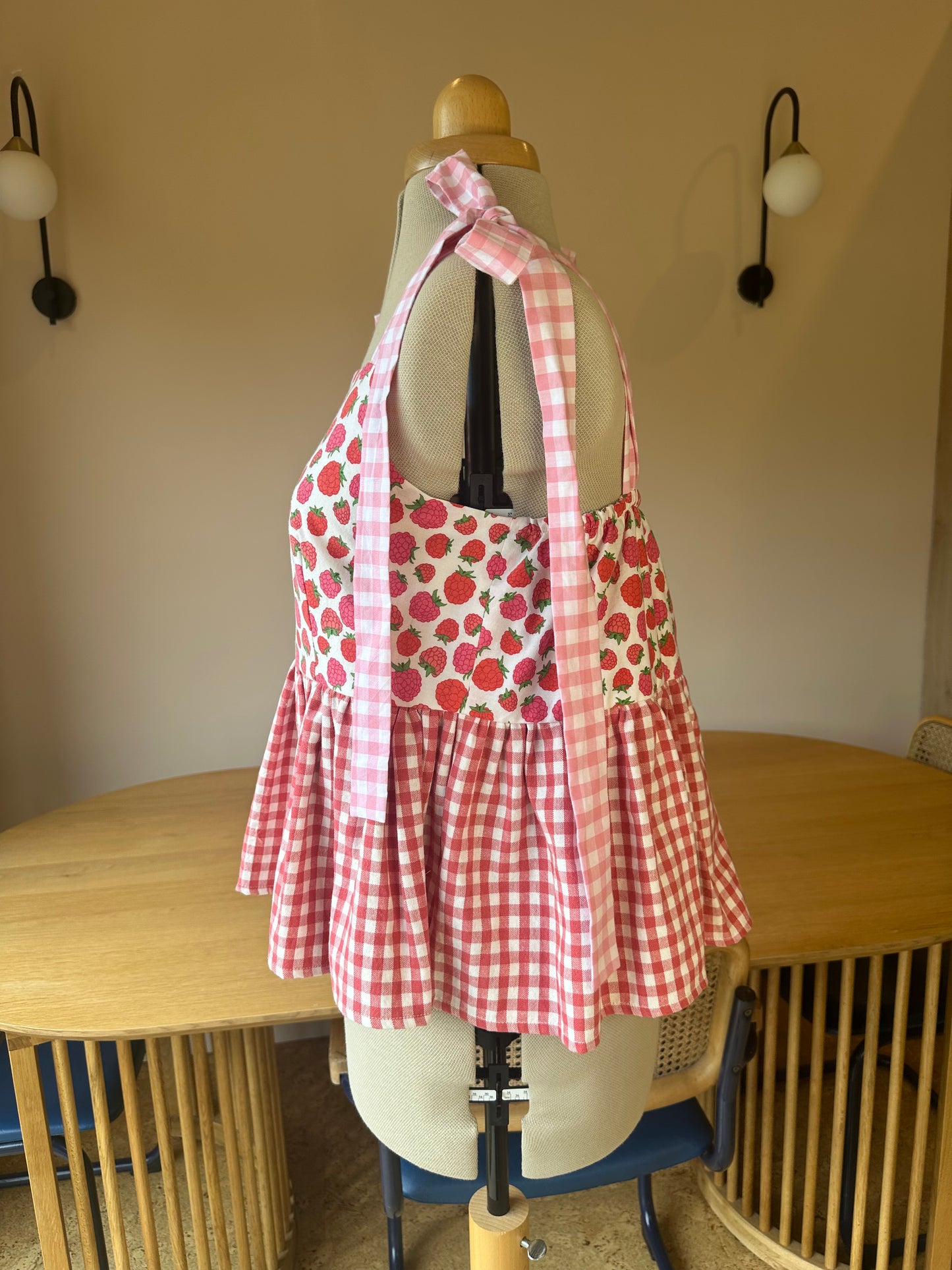 Raspberry Check Etta Tie Strap Top Size 3 (UK 14-16)