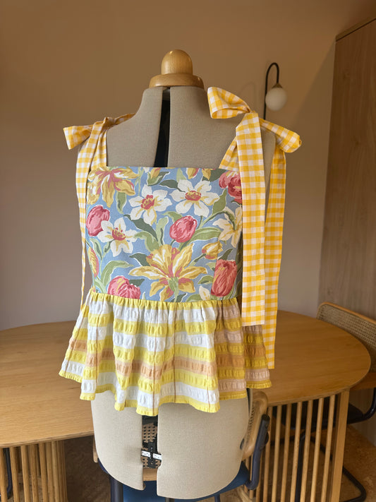 Floral Check Etta Tie Strap Top Size 3 (UK 14-16)