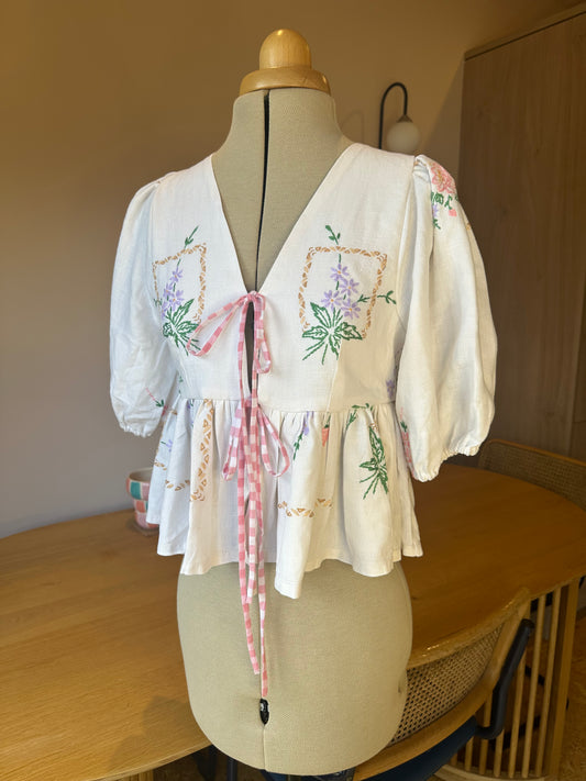 Botanical Embroidery Tie Front Top Size 1 (UK 6-8)