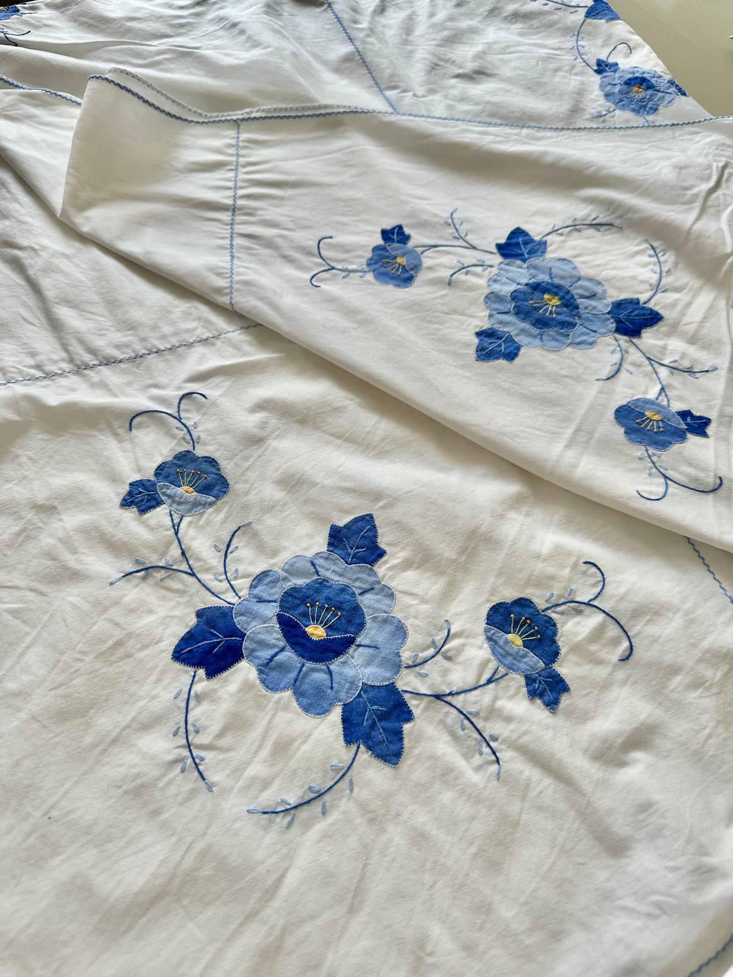 Tie Front Blouse | Vintage Blue Floral Tablecloth