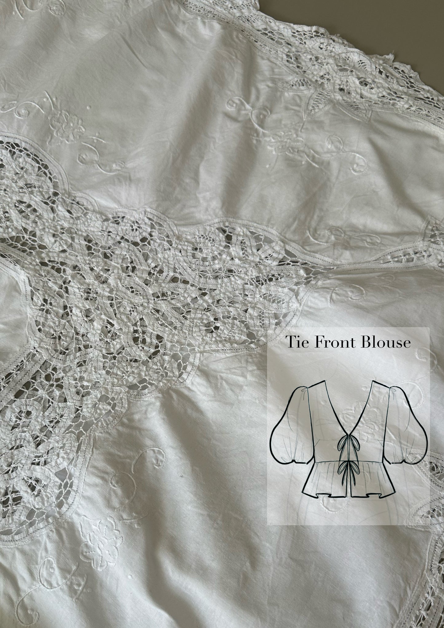 Tie Front Blouse | Vintage White Lace Tablecloth