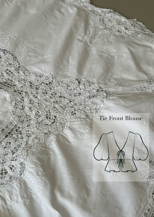 Tie Front Blouse | Vintage White Lace Tablecloth