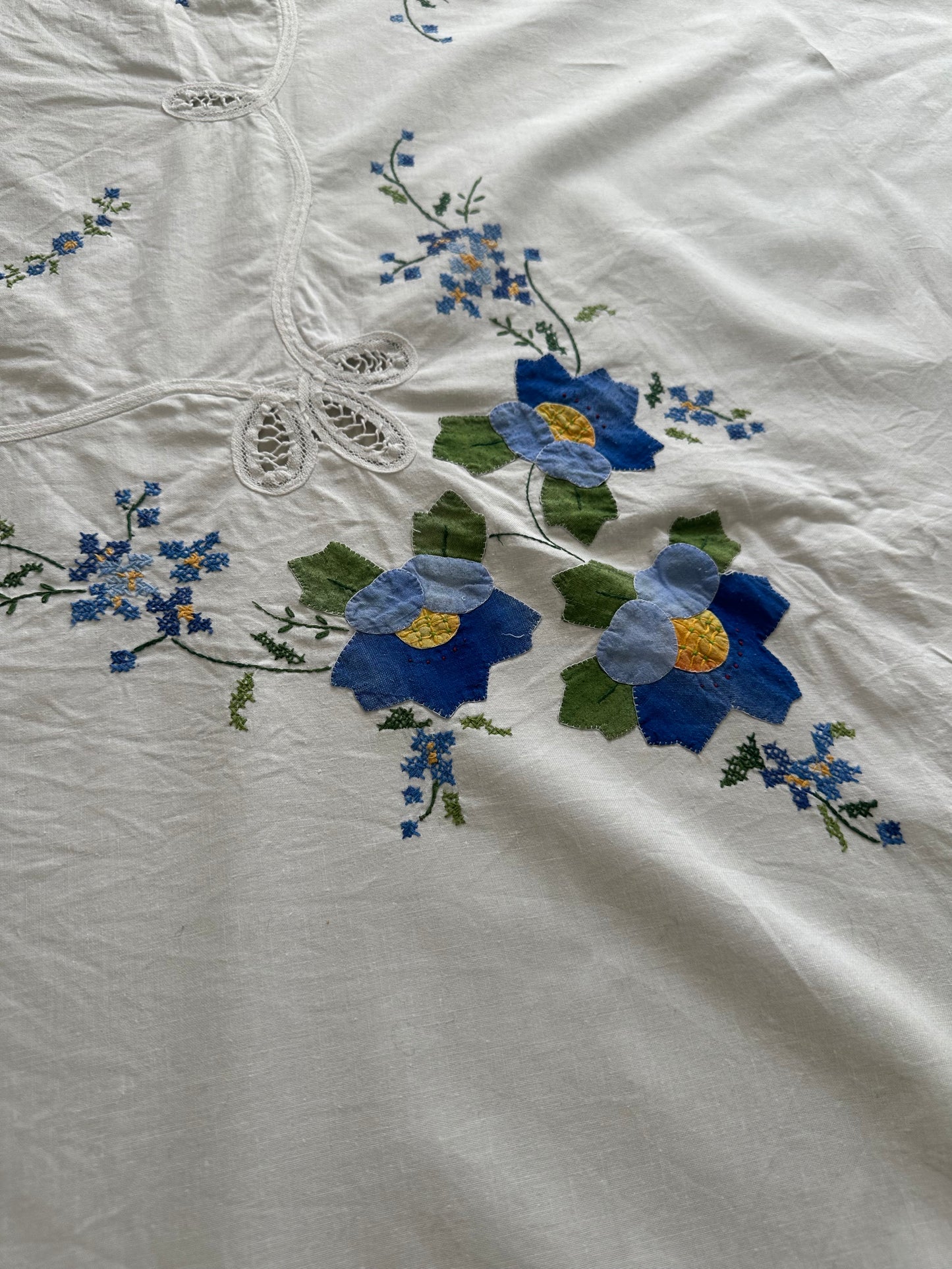 Tie Front Blouse | Vintage Blue Floral Tablecloth
