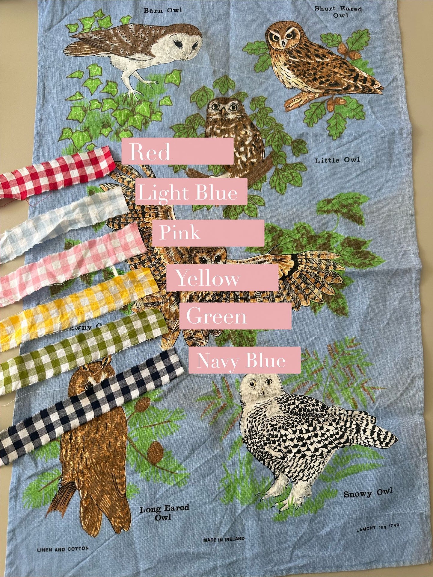 MADE TO ORDER Blue Owls Tea Towel May Tie-Side Cami