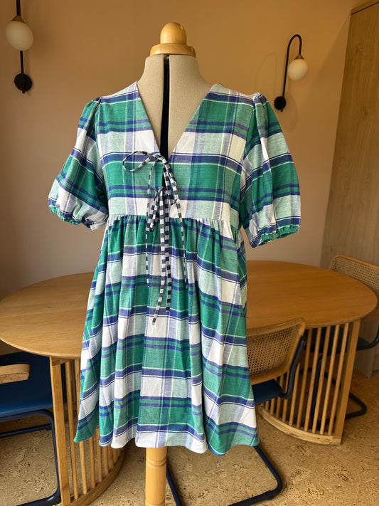 SAMPLE SALE 60% off - Green Check Tie Front Dress Size 2 (UK 10-12)
