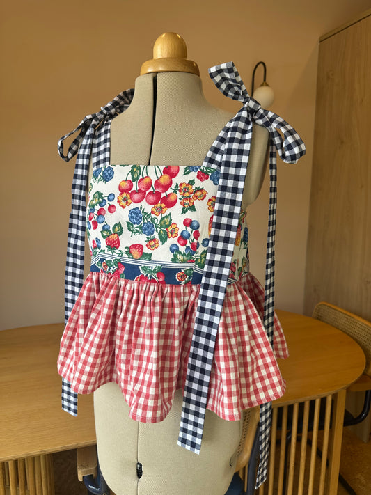 Strawberries and Check Etta Tie Strap Top Size 1 (UK 6-8)