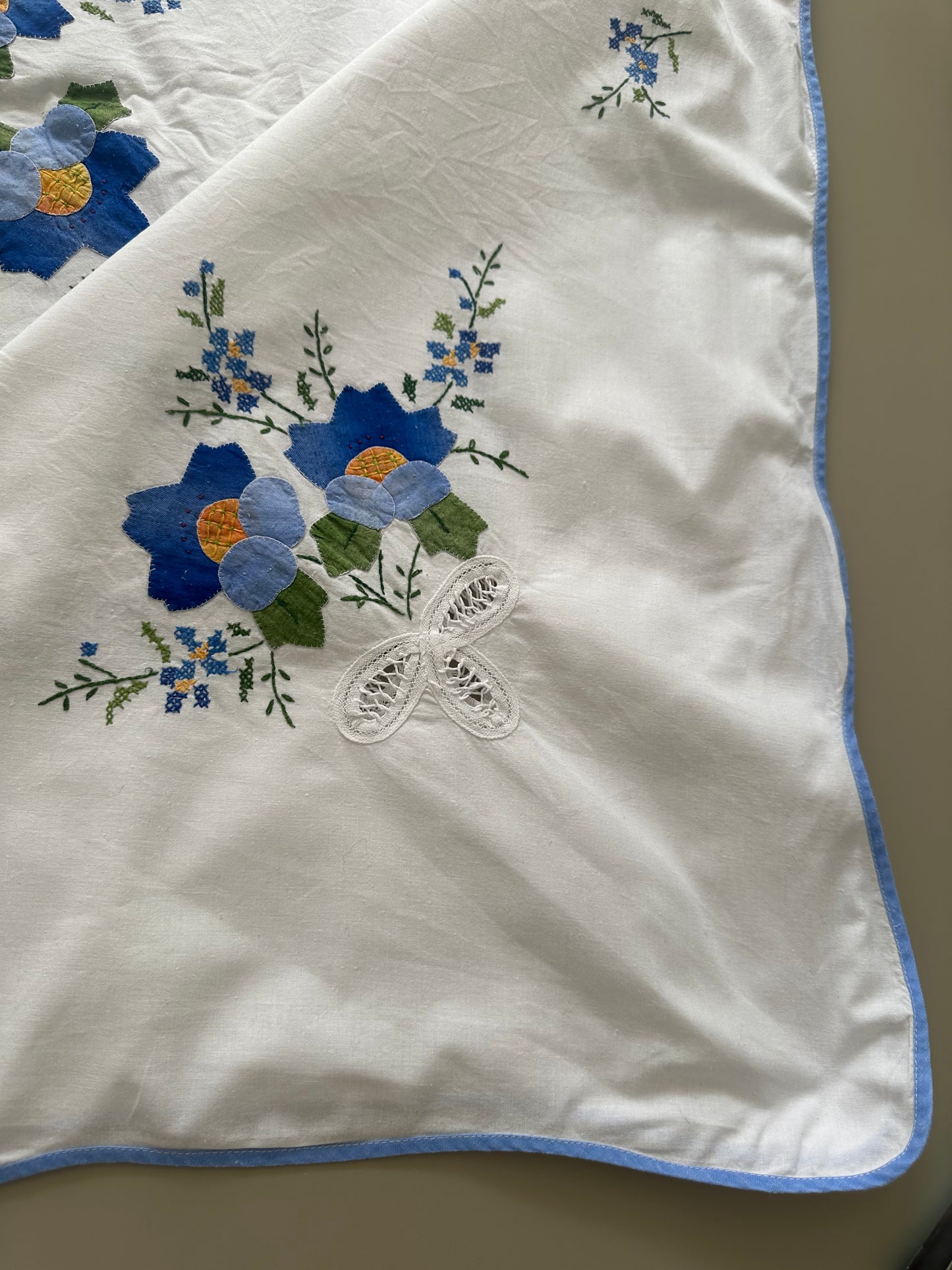 Tie Front Blouse | Vintage Blue Floral Tablecloth