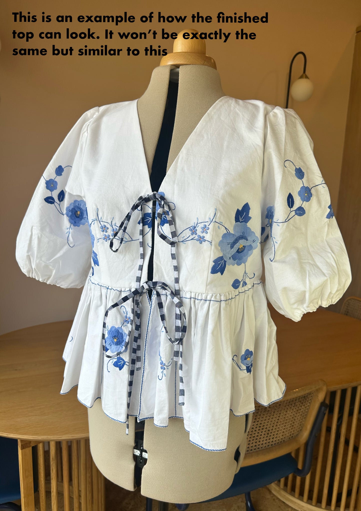 Tie Front Blouse | Vintage Blue Floral Tablecloth